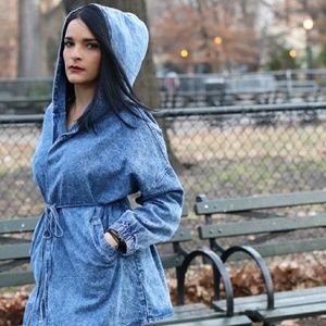 Denim Cardigan with Hoodie